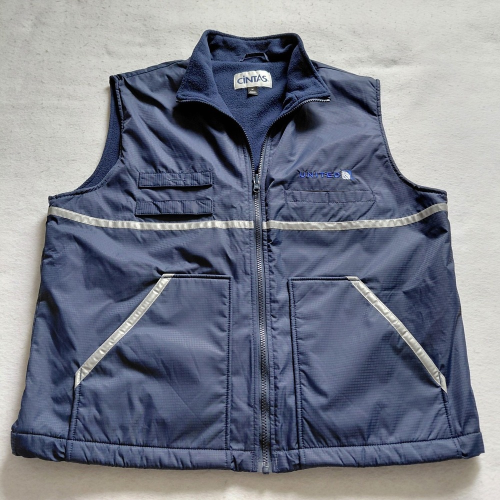 Cintas United Airlines Reflective Vest Mens Blue Size M Workwear Fleece Lined